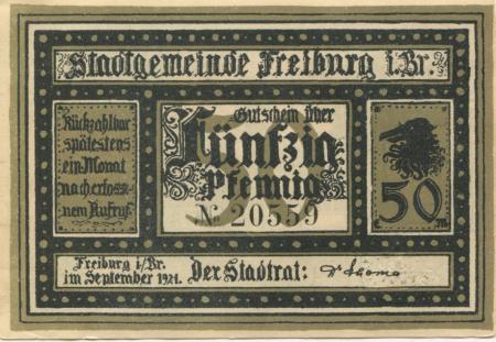 Freiburg - Stadt - September 1921 - 50 Pfennig 