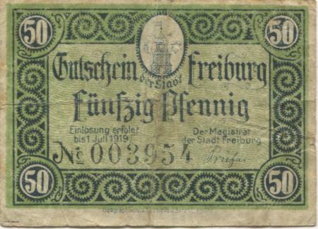 Freiburg (heute: PL-Swiebodzice) - Stadt - - 1.7.1919 - 50 Pfennig 