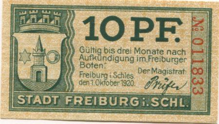 Freiburg (heute: PL-Swiebodzice) - Stadt - 1.10.1920 - 10 Pfennig 