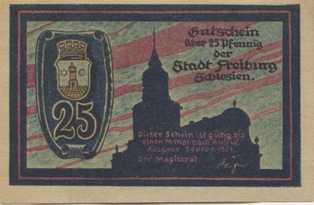 Freiburg (heute: PL-Swiebodzice) - Stadt - September 1921 - 25 Pfennig 