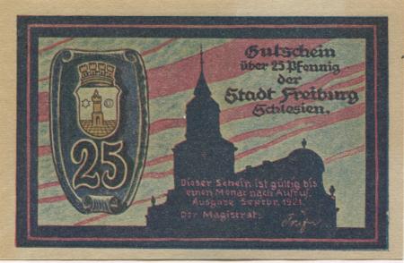 Freiburg (heute: PL-Swiebodzice) - Stadt - September 1921 - 25 Pfennig 