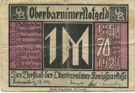 Freienwalde - Kreissparkasse Oberbarnim - 1.10.1921 - 1 Mark 