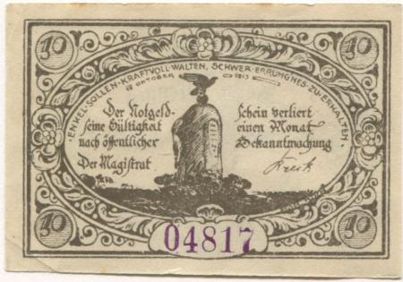 Freienwalde (heute: PL-Chociwel) - Stadt - November 1920 - 10 Pfennig 