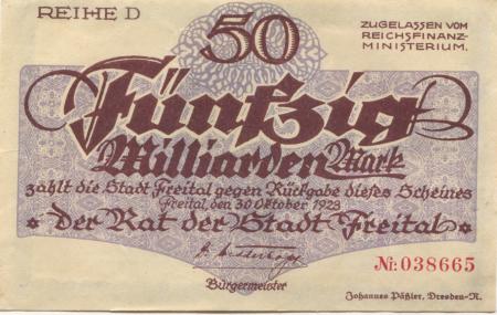 Freital - Stadt - 30.10.1923 - 50 Milliarden Mark 