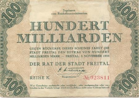 Freital - Stadt - 3.11.1923 - 100 Milliarden Mark 