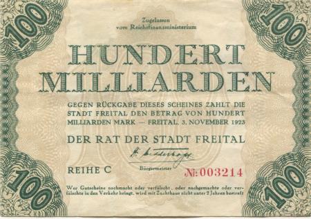 Freital - Stadt - 3.11.1923 - 100 Milliarden Mark 