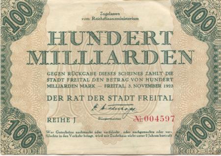 Freital - Stadt - 3.11.1923 - 100 Milliarden Mark 