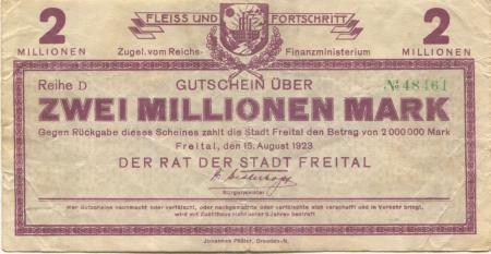 Freital - Stadt - 15.8.1923 - 2 Millionen Mark 