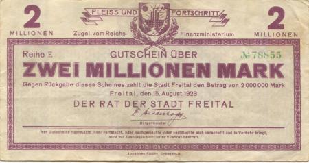 Freital - Stadt - 15.8.1923 - 2 Millionen Mark 