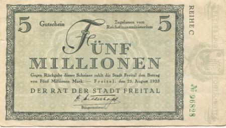 Freital - Stadt - 25.8.1923 - 5 Millionen Mark 