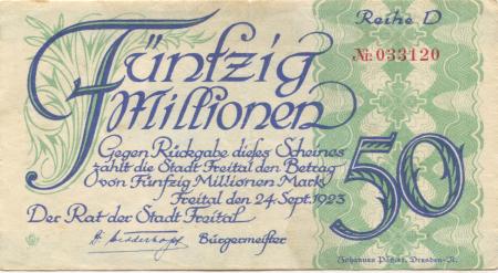 Freital - Stadt - 24.9.1923 - 50 Millionen Mark 
