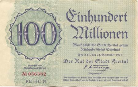 Freital - Stadt - 24.9.1923 - 100 Millionen Mark 