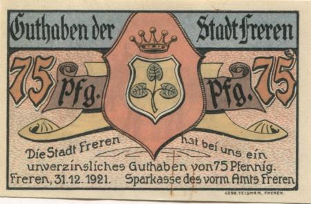 Freren - Sparkasse des vormaligen Amtes (und Stadt) - 31.12.1921 - 75 Pfennig 