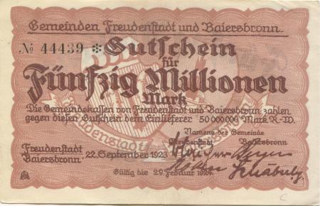 Freudenstadt und Baiersbronn - Gemeinden - 22.9.1923 - 29.2.1924 - 50 Millionen Mark 
