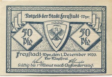 Freystadt (heute: PL-Kisielice) - Stadt - 1.12.1920 - 50 Pfennig 