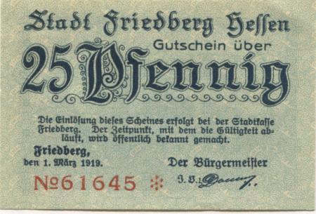 Friedberg - Stadt - 1.3.1919 - 25 Pfennig 