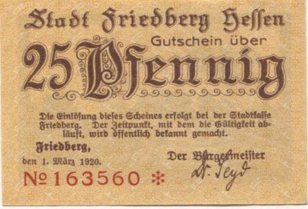 Friedberg - Stadt - 1.3.1920 - 25 Pfennig 