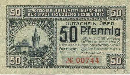 Friedberg - Städtischer Lebensmittelausschuss -  1.7.1917 - 50 Pfennig 