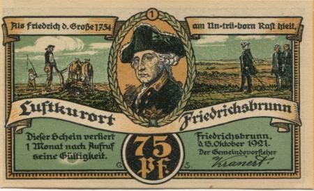 Friedrichsbrunn (heute: Thale) - Gemeinde - 15.10.1921 - 75 Pfennig 