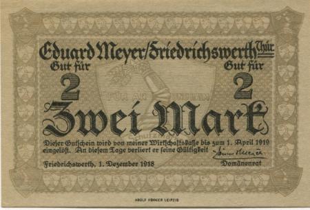 Friedrichswerth - Meyer, Eduard, Domäne - 1.12.1918 - 1.4.1919 - 2 Mark 