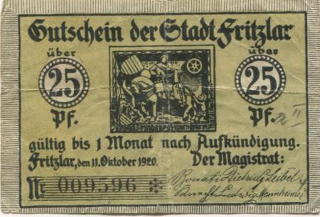 Fritzlar - Stadt - 11.10.1920 - 25 Pfennig 