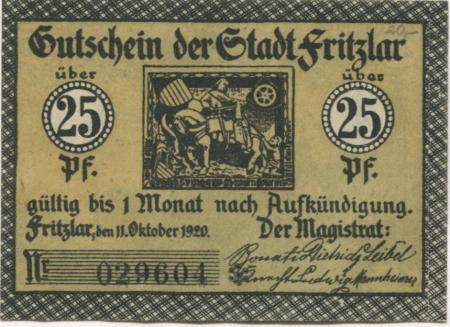 Fritzlar - Stadt - 11.10.1920 - 25 Pfennig 