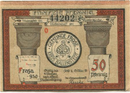 Frose (heute: Seeland) - Gemeinde - 15.3.1921 - 50 Pfennig 