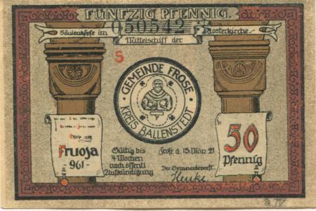 Frose (heute: Seeland) - Gemeinde - 15.3.1921 - 50 Pfennig 