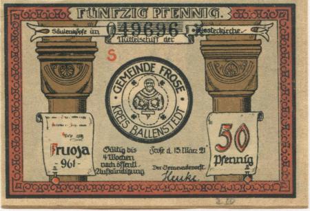 Frose (heute: Seeland) - Gemeinde - 15.3.1921 - 50 Pfennig 