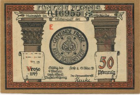 Frose (heute: Seeland) - Gemeinde - 15.3.1921 - 50 Pfennig 