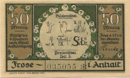 Frose (heute: Seeland) - Gemeinde - 27.6.1921 - 50 Pfennig 