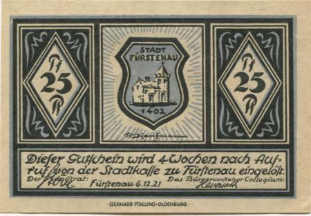 Fürstenau - Stadt - 6.12.1921 - 25 Pfennig 
