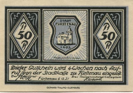 Fürstenau - Stadt - 6.12.1921 - 50 Pfennig 