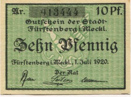 Fürstenberg - Stadt - 1.7.1920 - 10 Pfennig 
