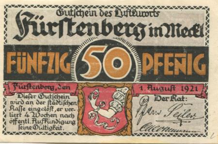 Fürstenberg - Stadt - 1.8.1921 - 50 Pfennig 