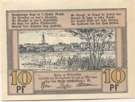 Fürstenberg - Stadt - - 31.5.1922 - 10 Pfennig 