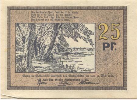 Fürstenberg - Stadt - - 31.5.1922 - 25 Pfennig 