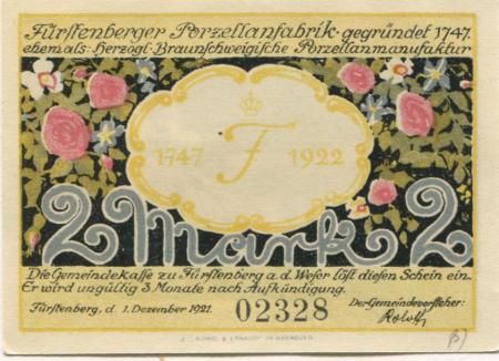 Fürstenberg -Gemeinde - 1.12.1921 - 2 Mark 