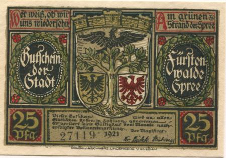 Fürstenwalde - Stadt - 1921 - 25 Pfennig 