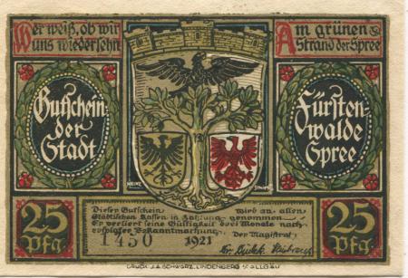 Fürstenwalde - Stadt - 1921 - 25 Pfennig 