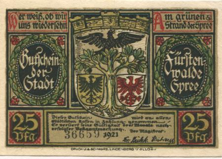 Fürstenwalde - Stadt - 1921 - 25 Pfennig 
