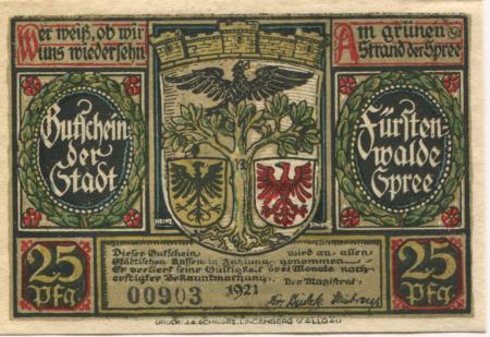 Fürstenwalde - Stadt - 1921 - 25 Pfennig 