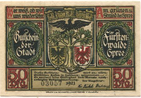 Fürstenwalde - Stadt - 1921 - 50 Pfennig 