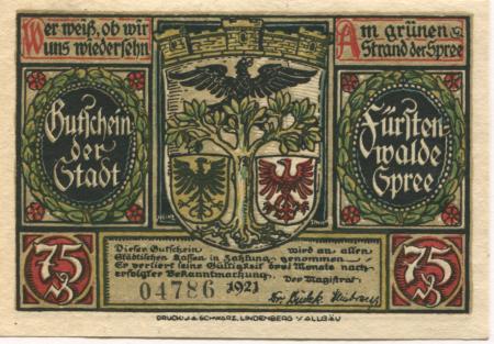 Fürstenwalde - Stadt - 1921 - 75 Pfennig 