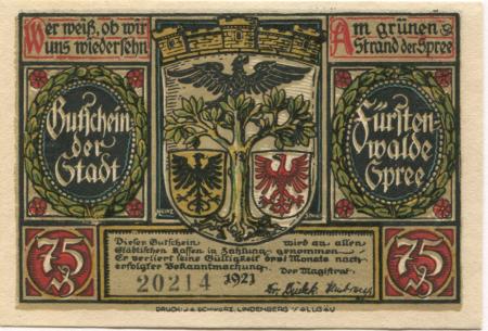 Fürstenwalde - Stadt - 1921 - 75 Pfennig 