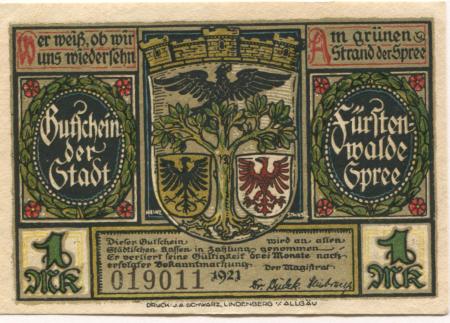 Fürstenwalde - Stadt - 1921 - 1 Mark 