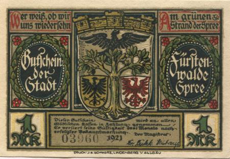 Fürstenwalde - Stadt - 1921 - 1 Mark 