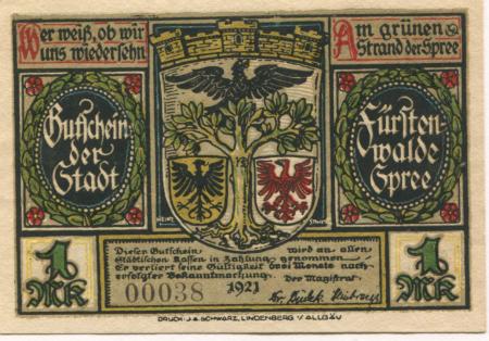 Fürstenwalde - Stadt - 1921 - 1 Mark 