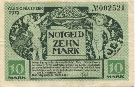 Fürth - Distriktsgemeinde - 8.11.1918 - 1.2.1919 - 10 Mark 