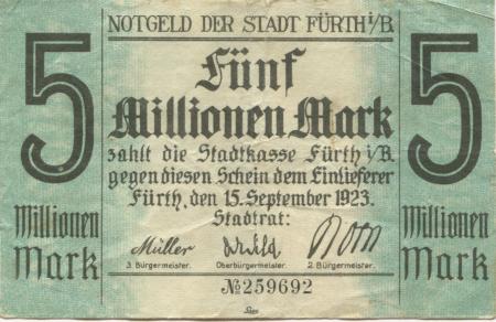 Fürth - Stadt - 15.9.1923 - 5 Millionen Mark 